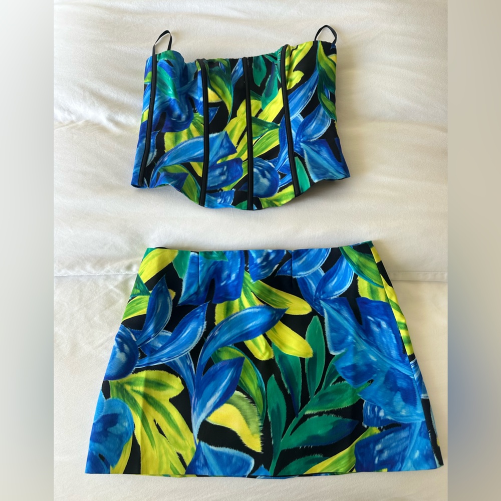 Blue & Green Floral Mini Skirt - Womens